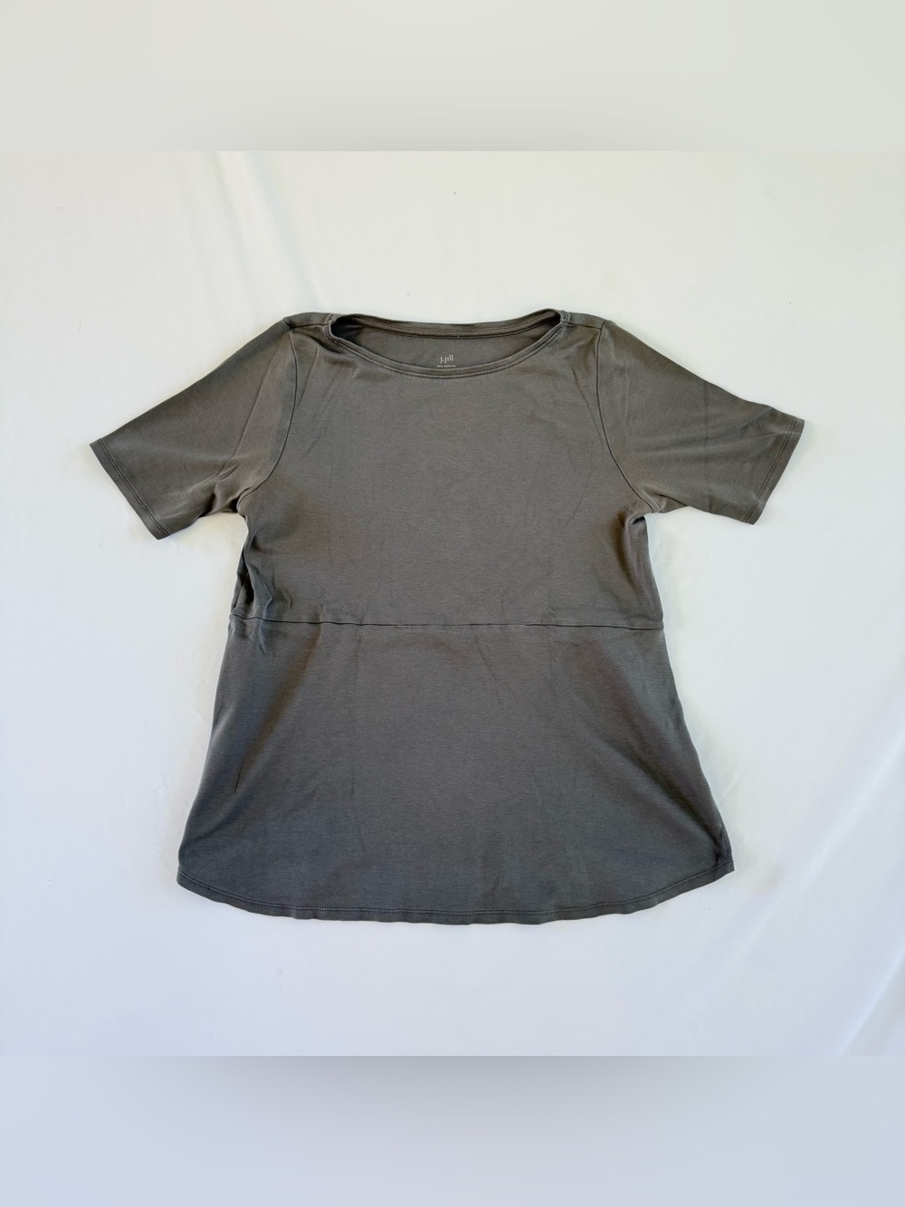 J Jill Pima Shirttail Tee Womens M Petite Olive Green 100% Pima Cotton T-Shirt